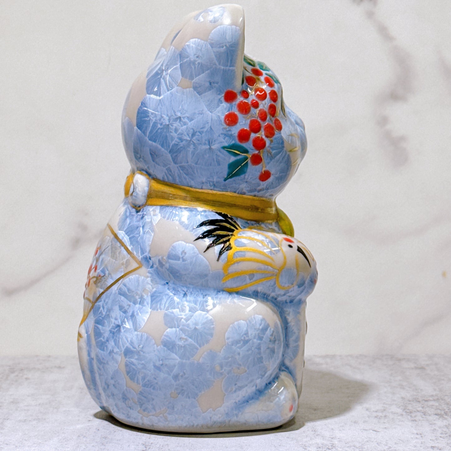 日本清水燒招財貓 花結晶 銀藤 体花 千萬両 左