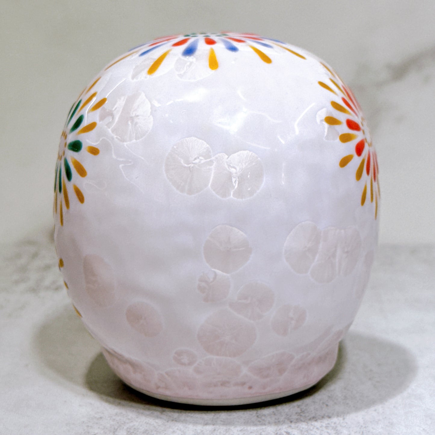 日本清水燒達摩 花結晶 桃 花火 小號