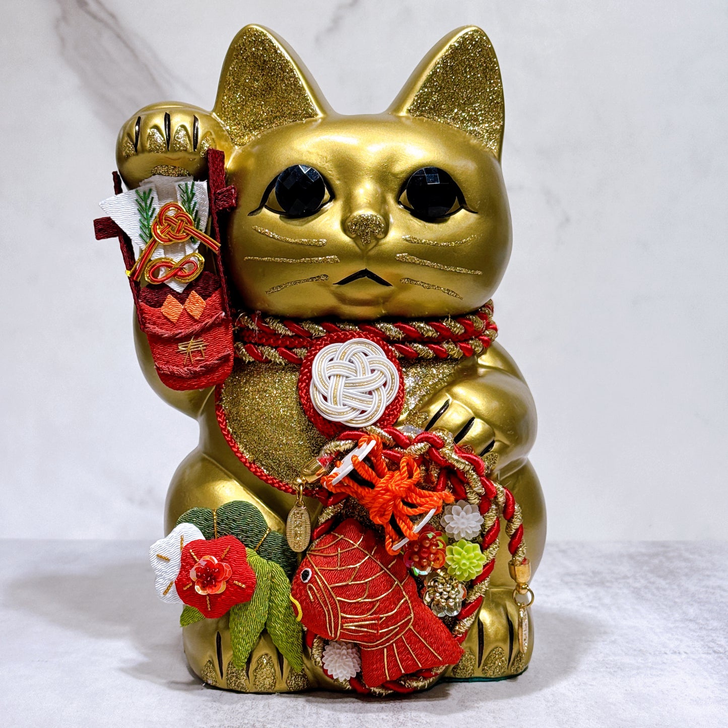日本花見招財貓 壽緣鯉8號 金