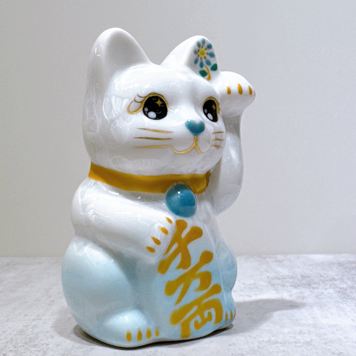 日本清水燒招財貓 花結晶 水白 千万両 左 特小