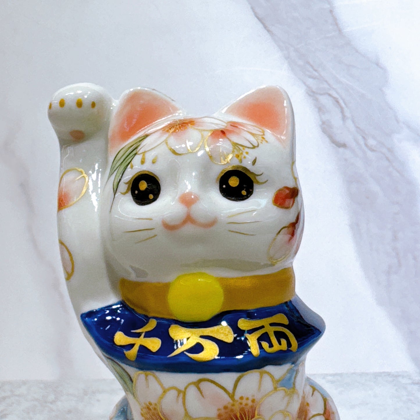 日本清水燒招財貓 色繪 富士櫻