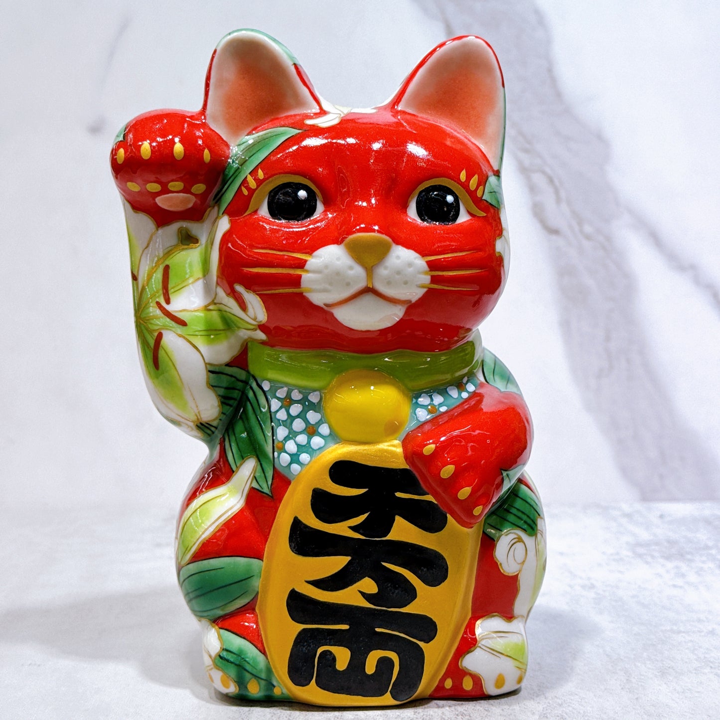 日本清水燒招財貓 赤地 卡薩布蘭 特大