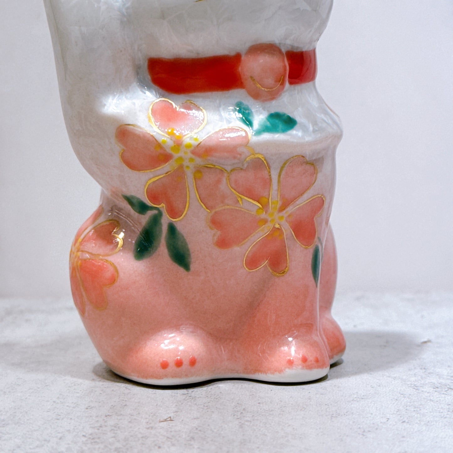 日本清水燒招財貓 花結晶 桃白 体花