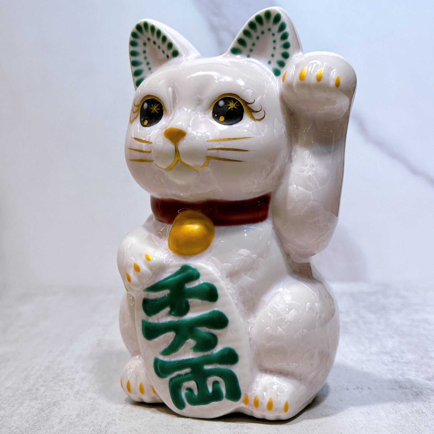 日本清水燒招財貓 花結晶 桃 千万両 左