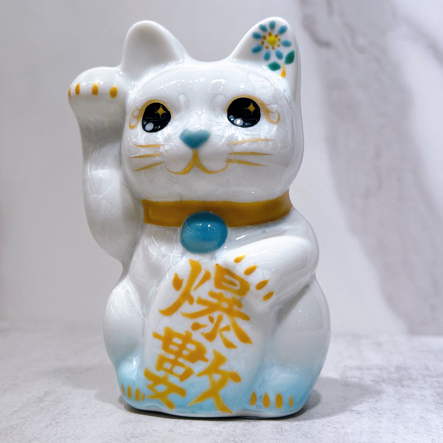 日本清水燒招財貓 花結晶 水白 爆數 右 特小