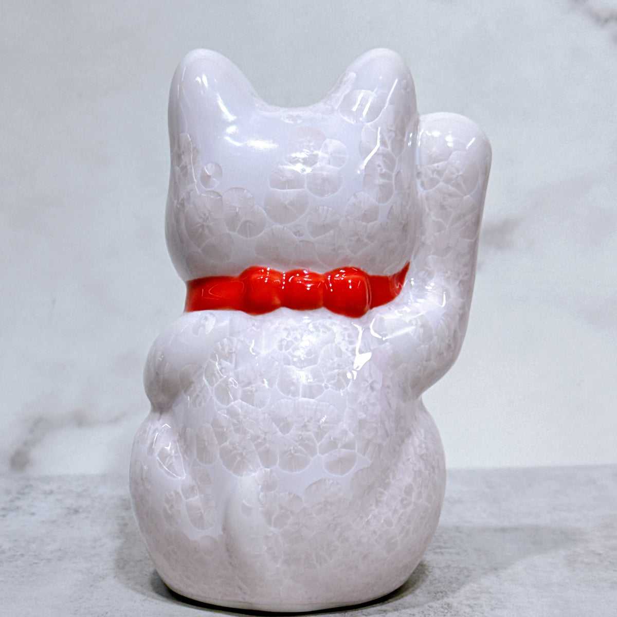 日本清水燒招財貓 花結晶 桃 右