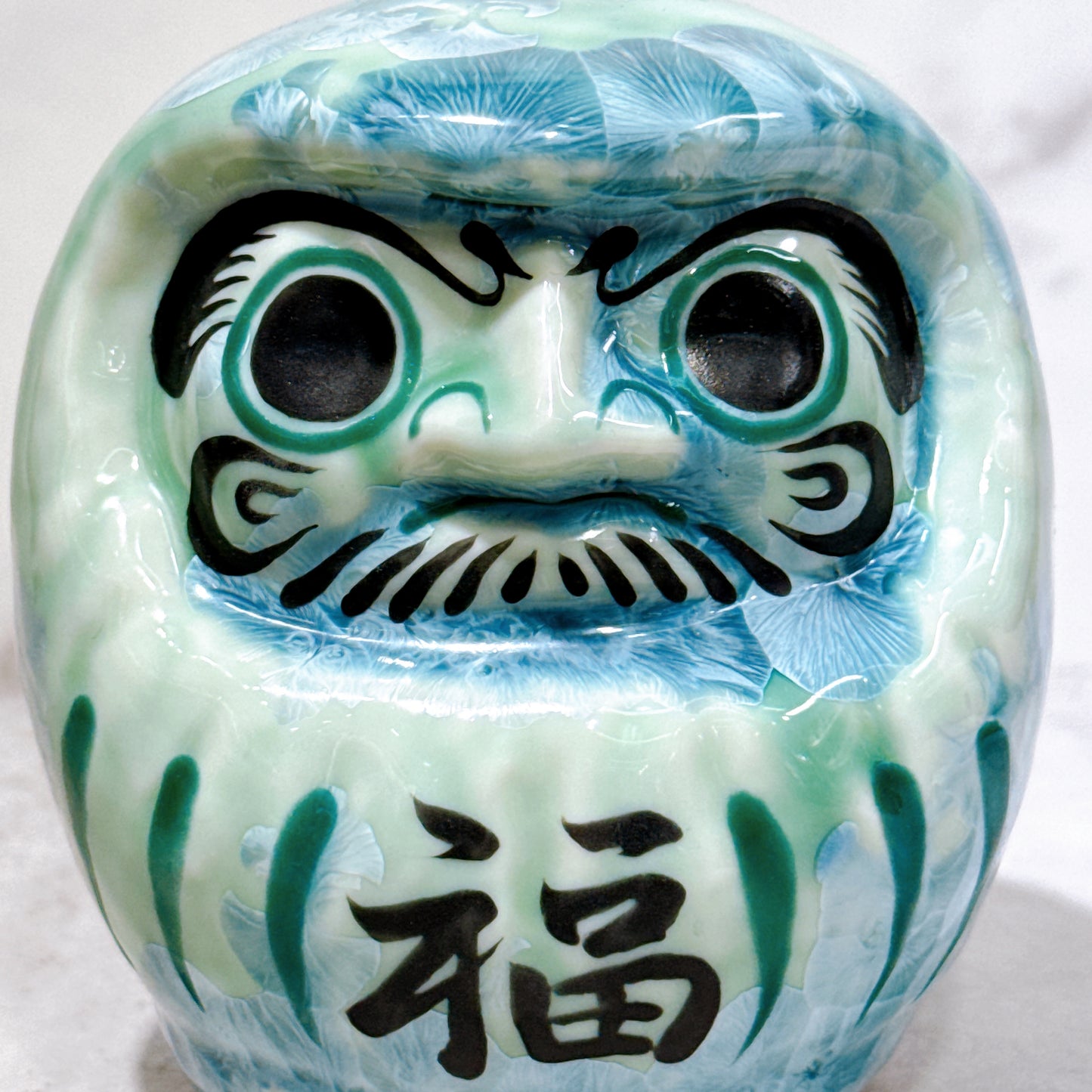 日本清水燒達摩 花結晶 綠 樣 小號