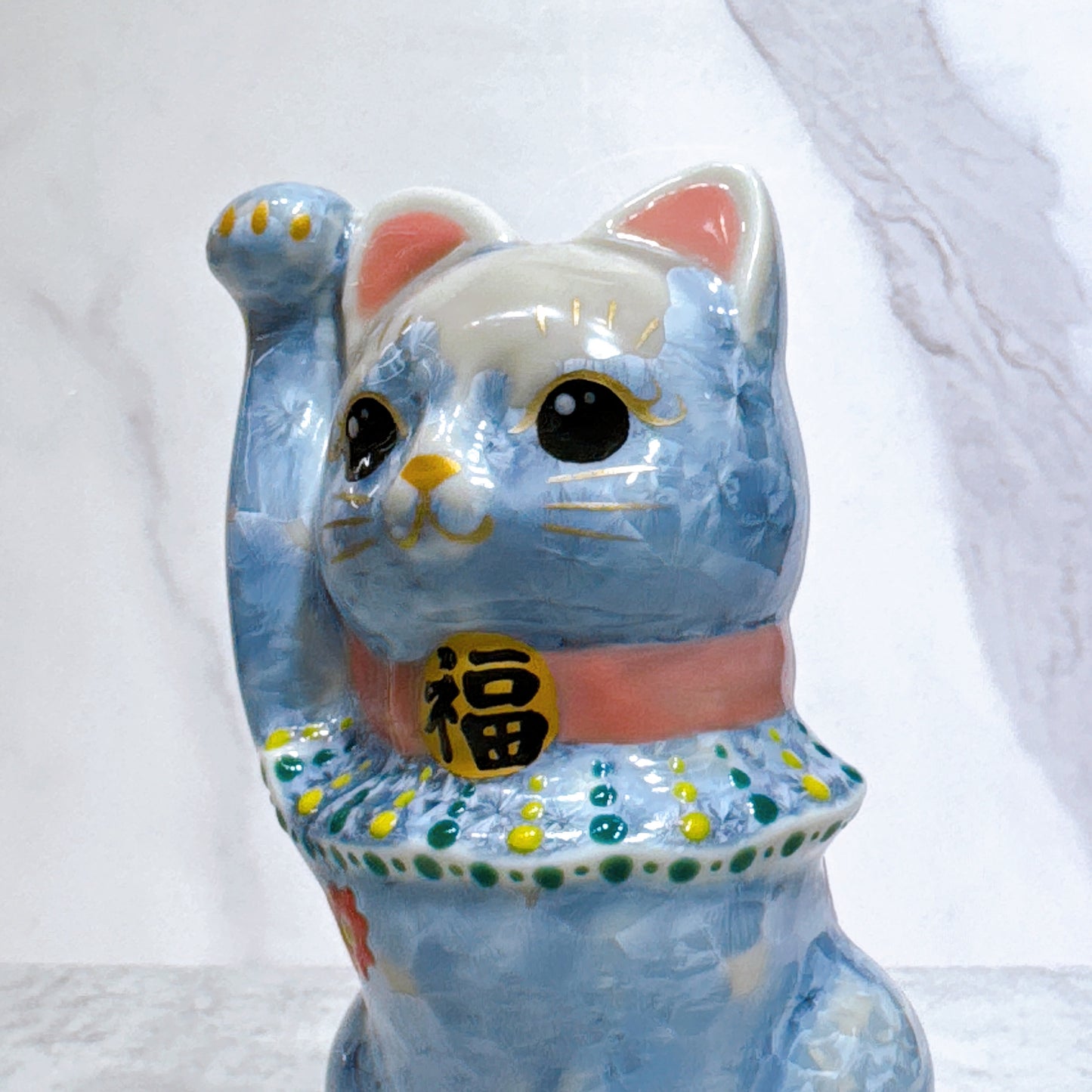 日本清水燒招財貓 花結晶 銀藤 千万両