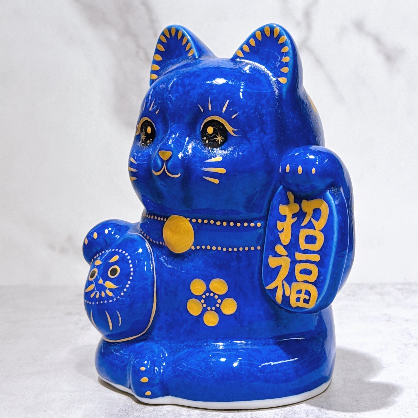 日本清水燒招財貓 達摩 花結晶 瑠璃 招福