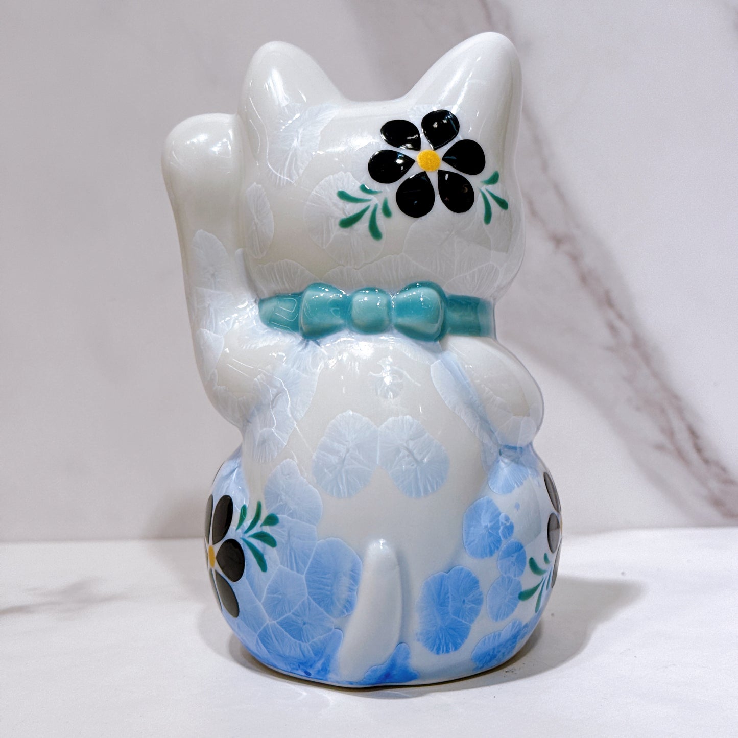 日本清水烧招财猫花结晶青白体花千万両左