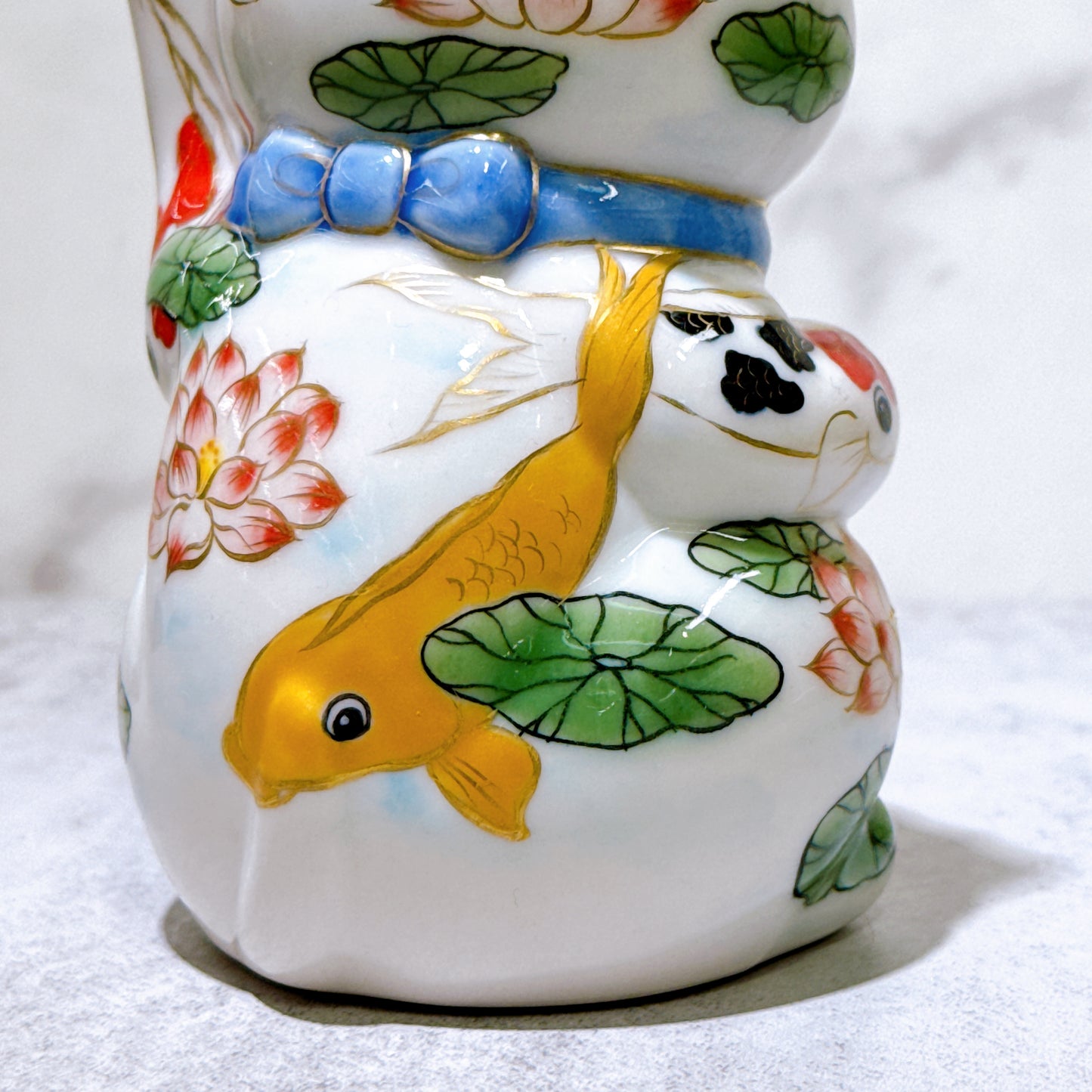 日本清水燒招財貓 色繪 鯉