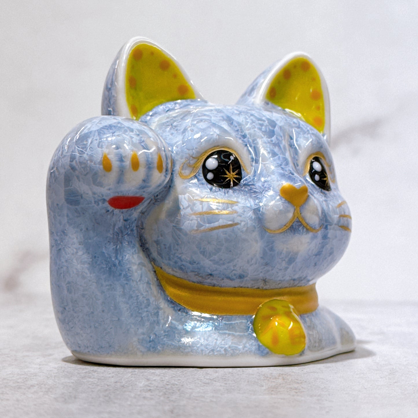 日本清水燒招財貓 貓半身 花結晶 銀藤 招福