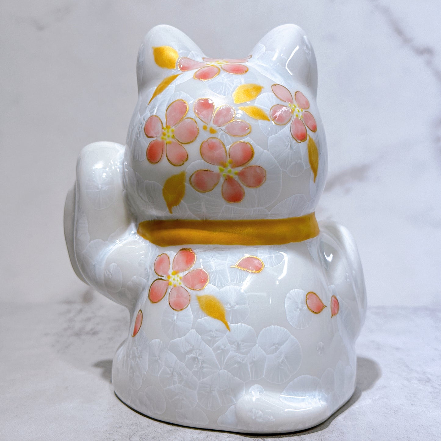 日本清水燒招財貓 達摩 花結晶 白 億万両