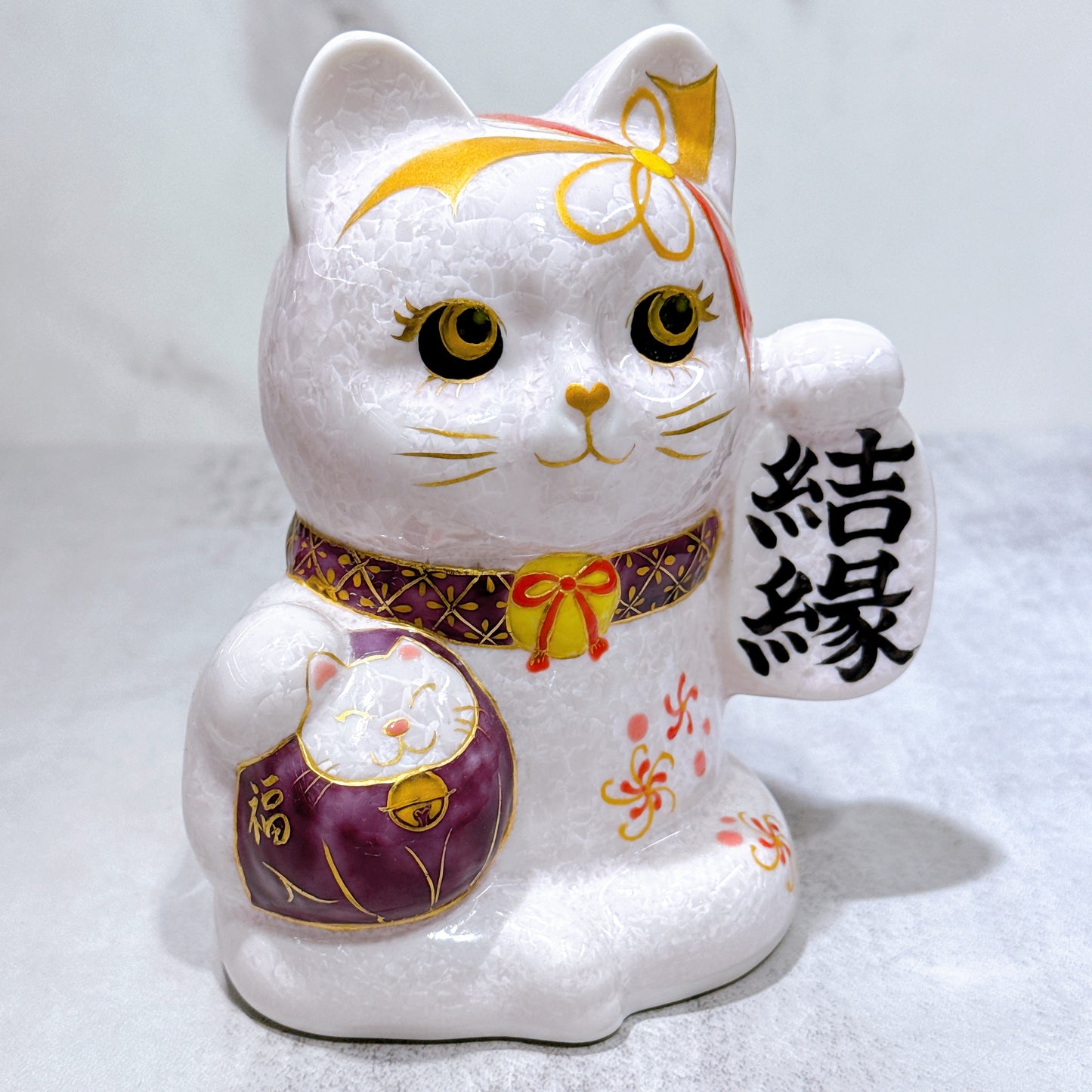日本清水燒招財貓 達摩 花結晶 桃 結緣