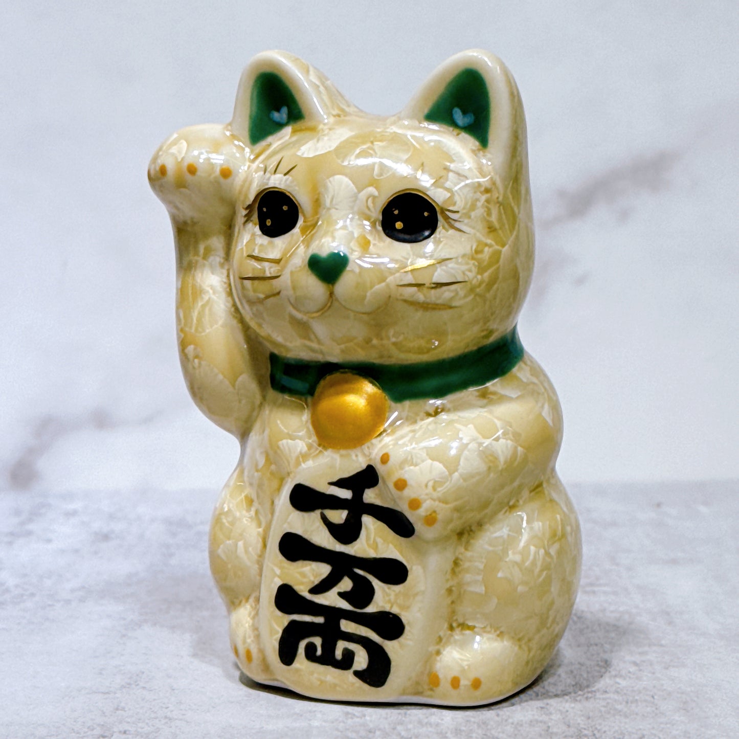 日本清水燒招財貓 花結晶 金花 右 特小