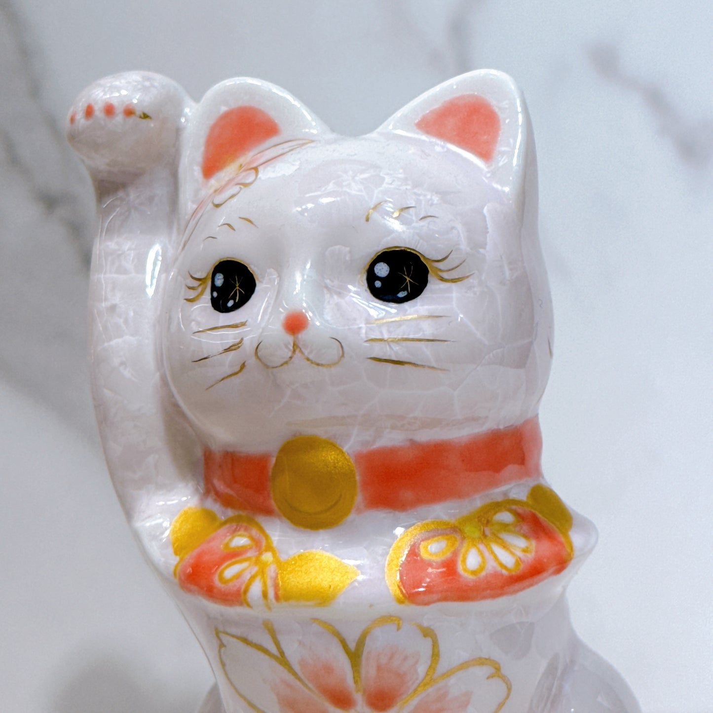 日本清水燒招財貓 花結晶 桃 体花