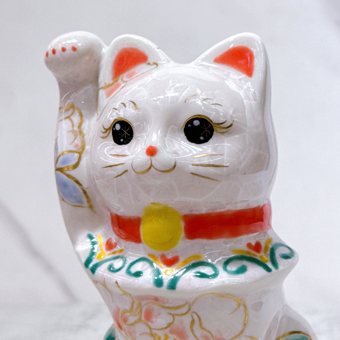日本清水燒招財貓 花結晶 桃 体花