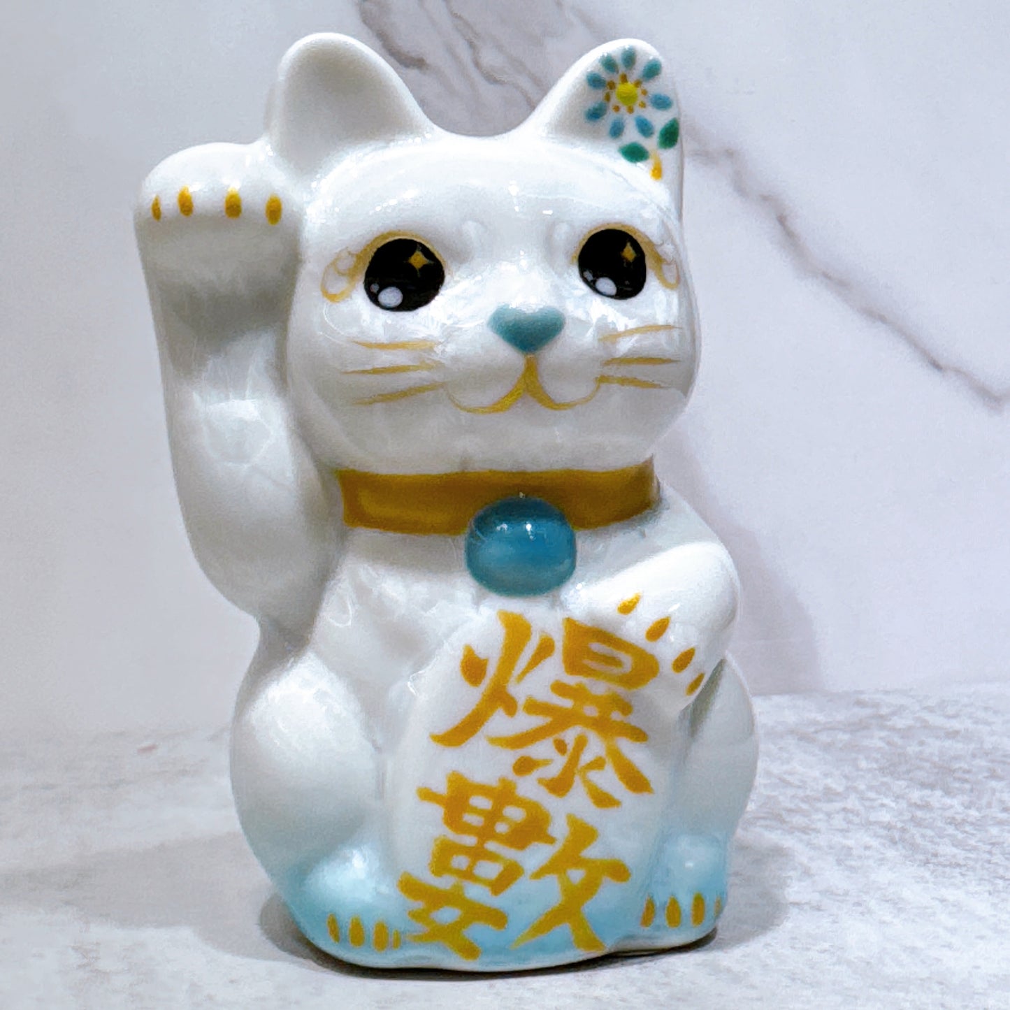日本清水燒招財貓 花結晶 水白 爆數 右 特小