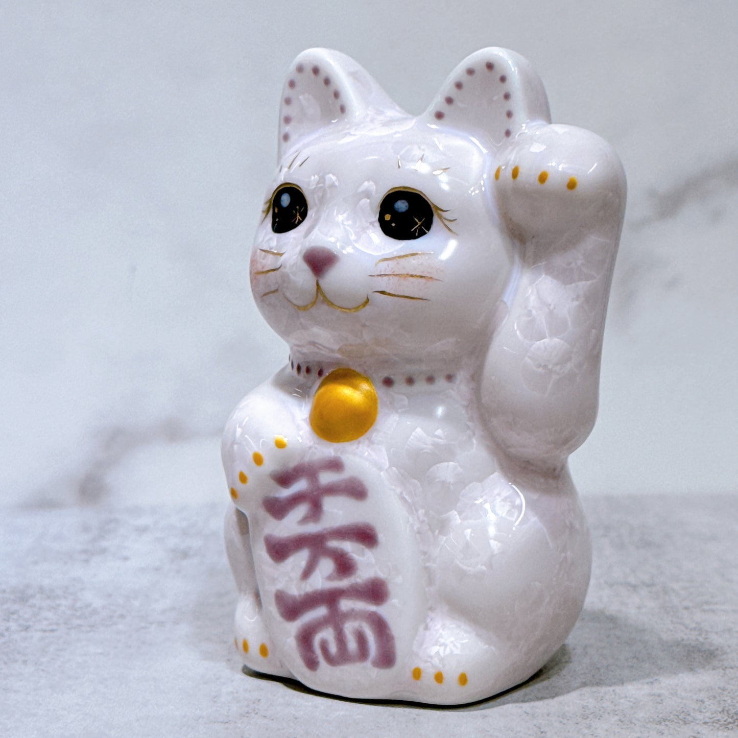 日本清水燒招財貓 花結晶 桃 左 特小