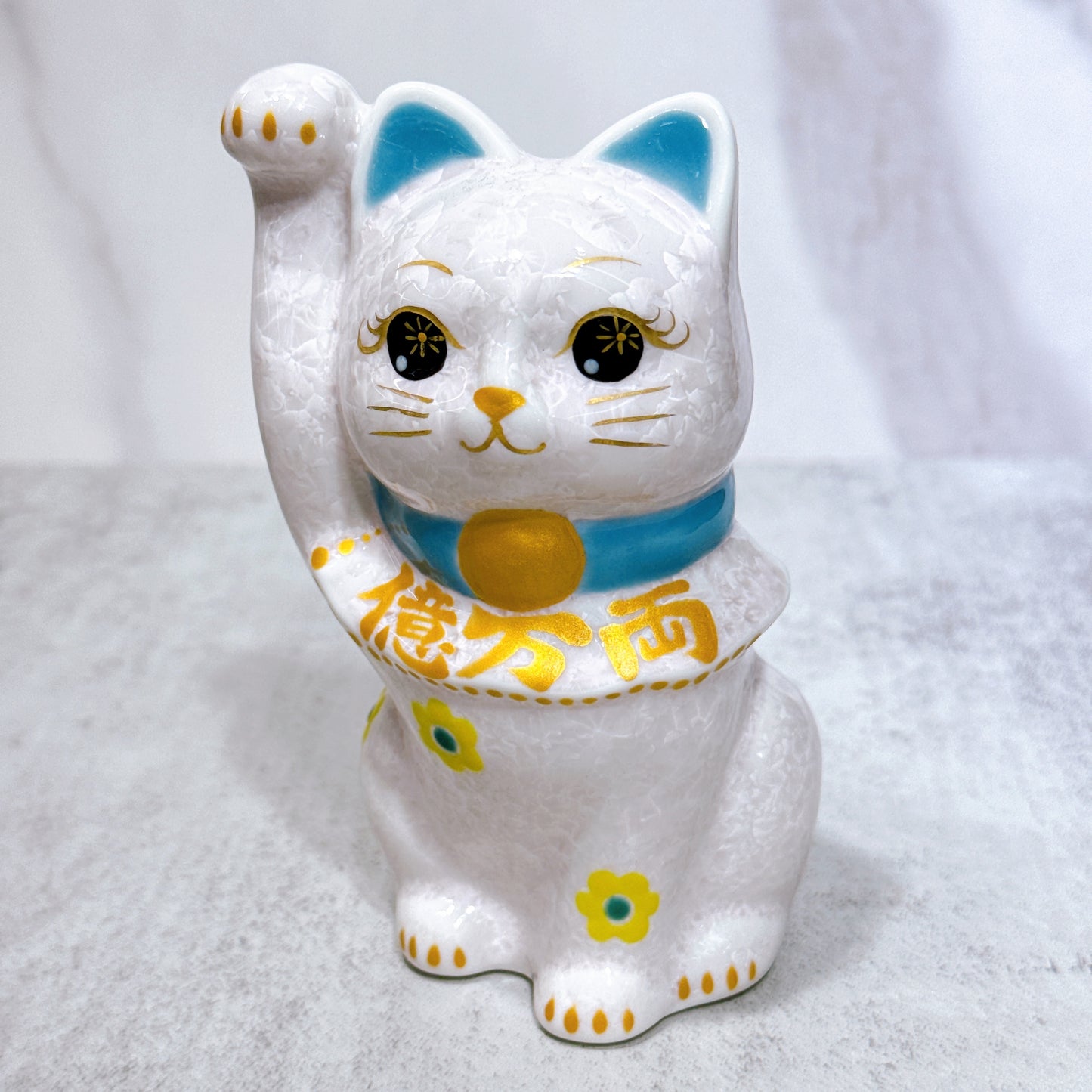 日本清水燒招財貓 花結晶 桃 億万両