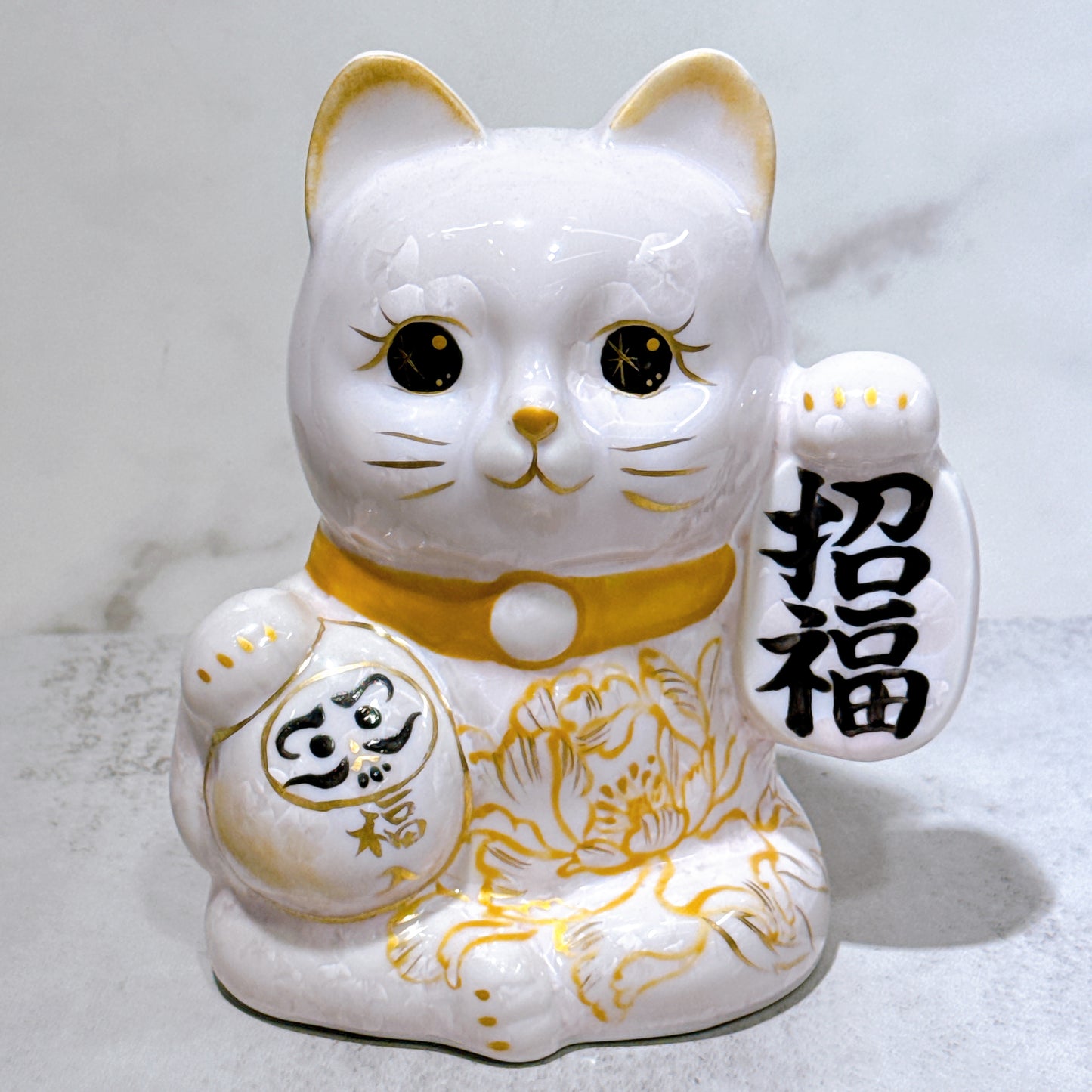 日本清水燒招財貓 達摩 花結晶 桃 招福