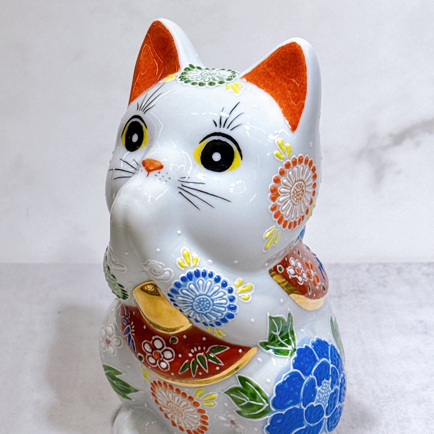 日本九谷燒招財貓 祈禱白盛 6.5號
