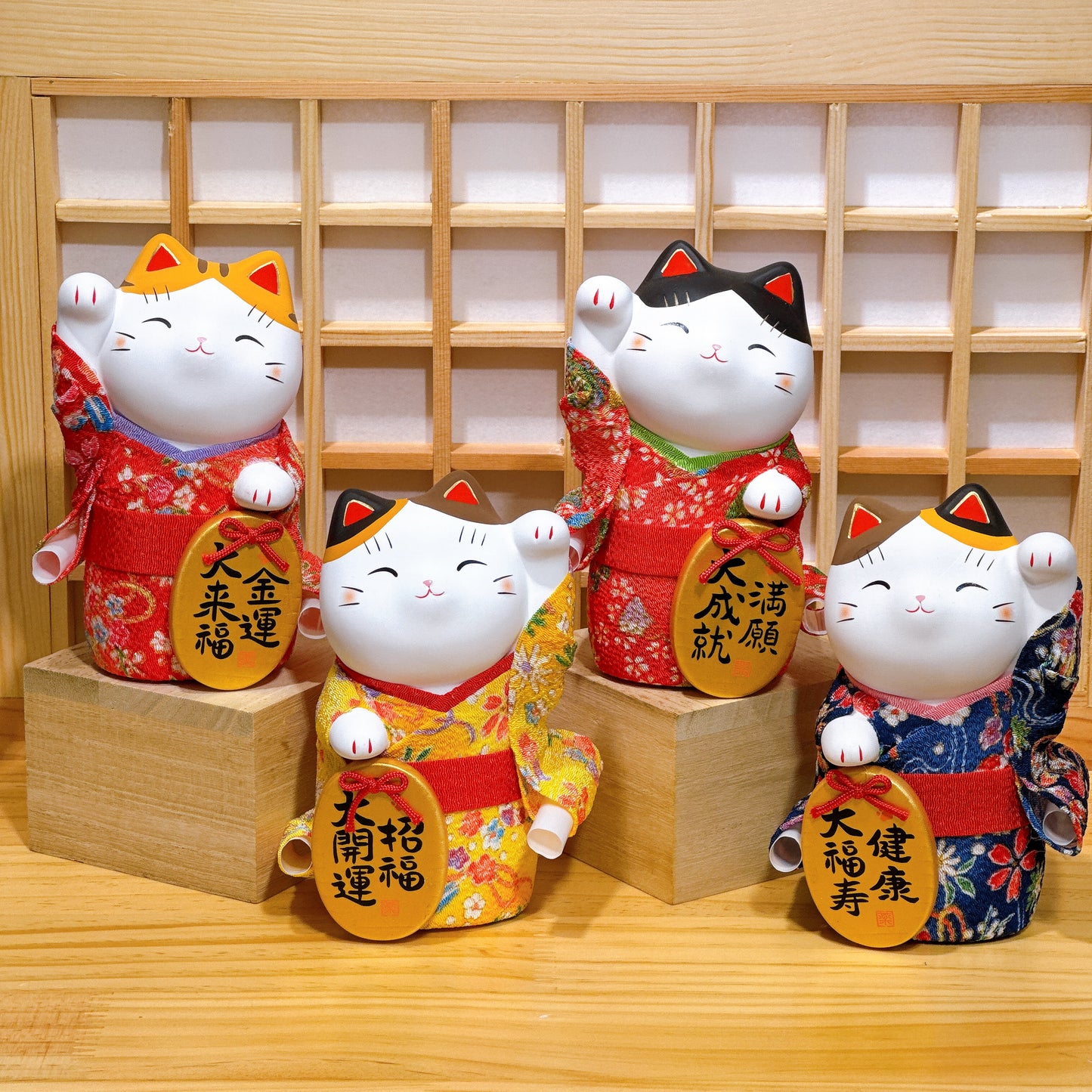 Japanese Brocade Kimono Lucky Cat Series Medium Size 