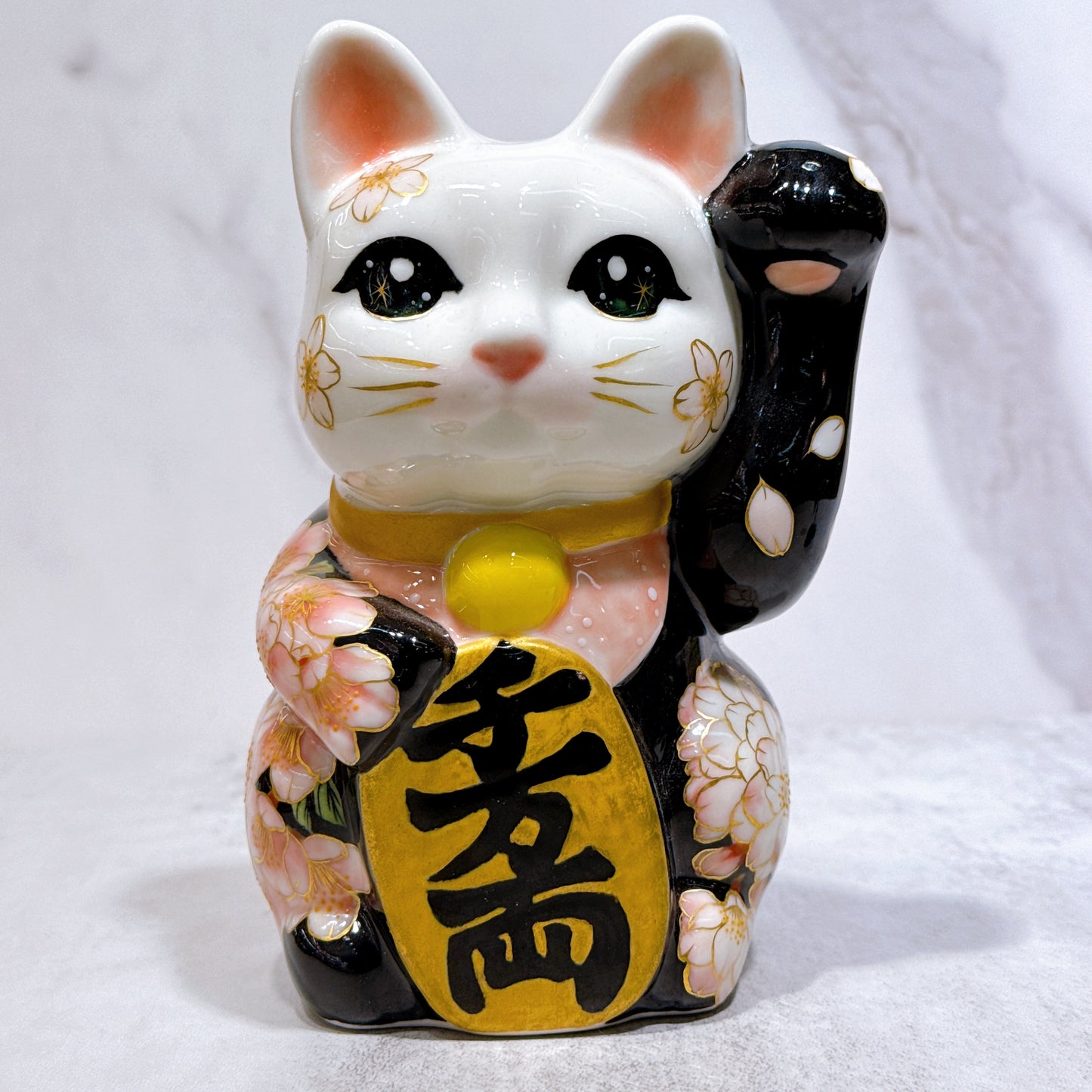 日本清水燒招財貓 色繪 櫻 中號