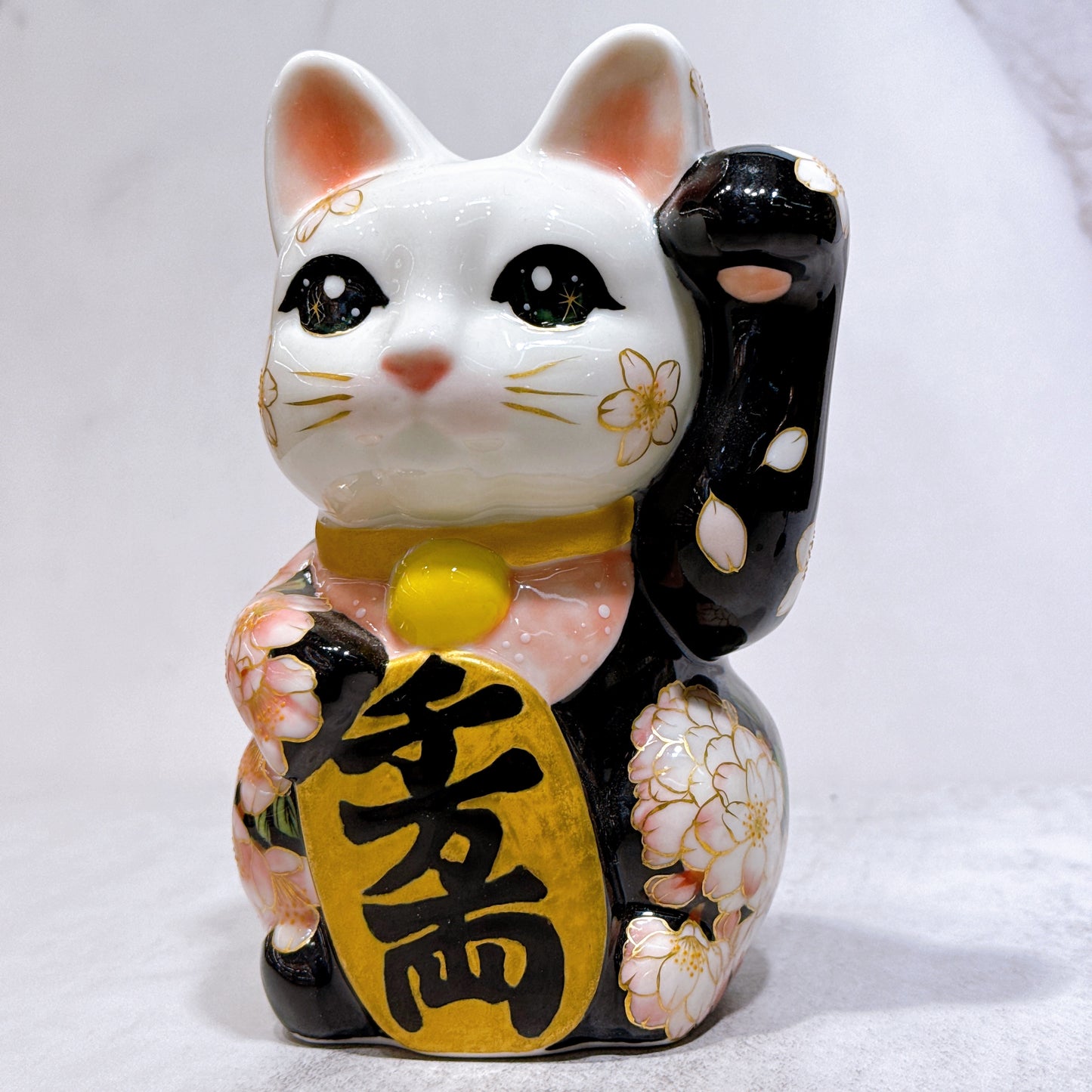 日本清水燒招財貓 色繪 櫻 中號
