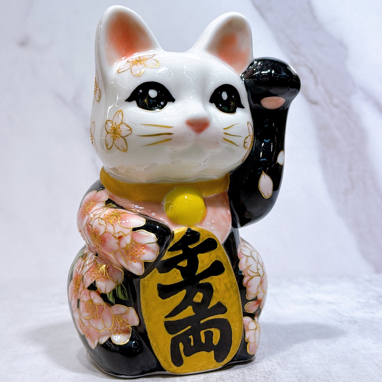 日本清水燒招財貓 色繪 櫻 中號