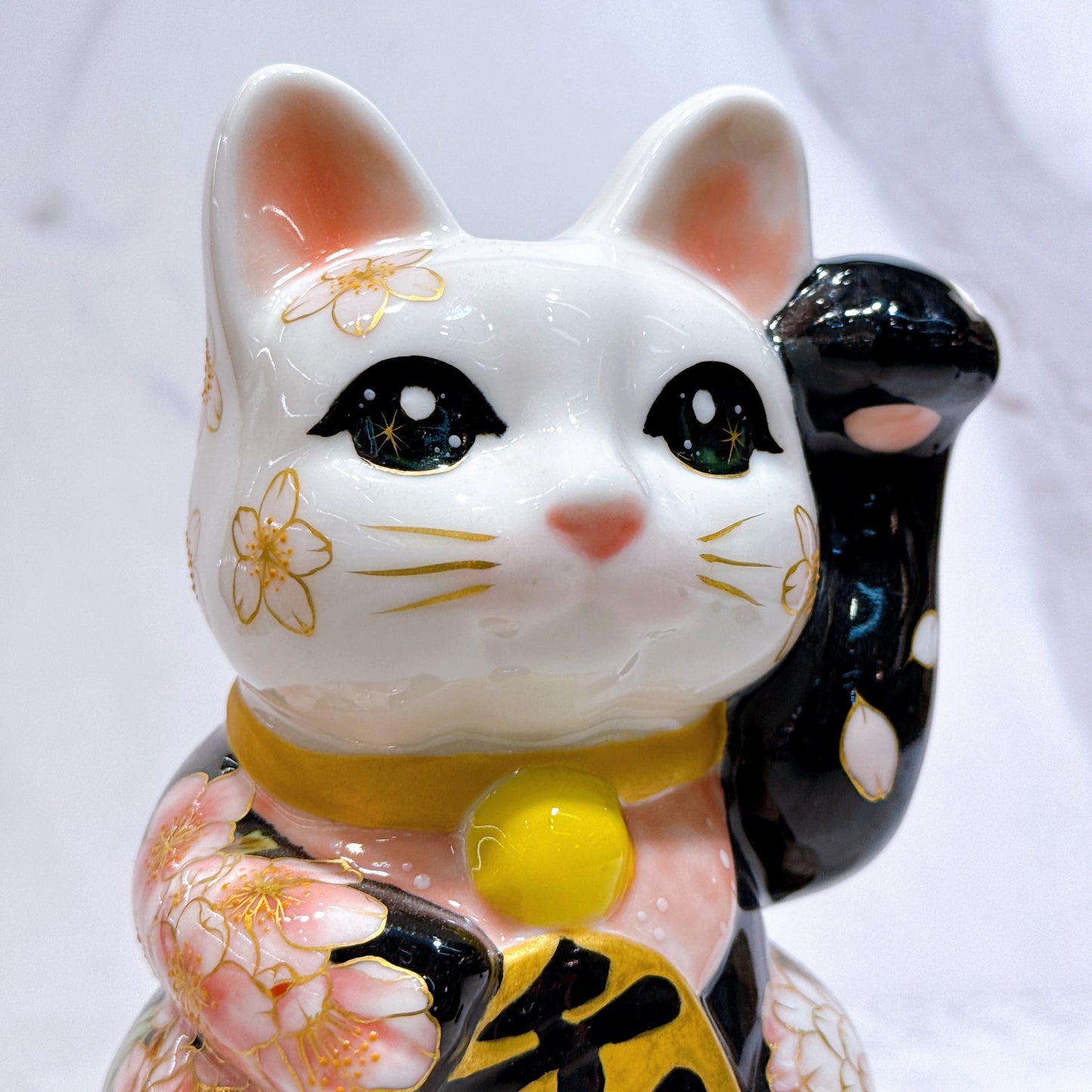 日本清水燒招財貓 色繪 櫻 中號