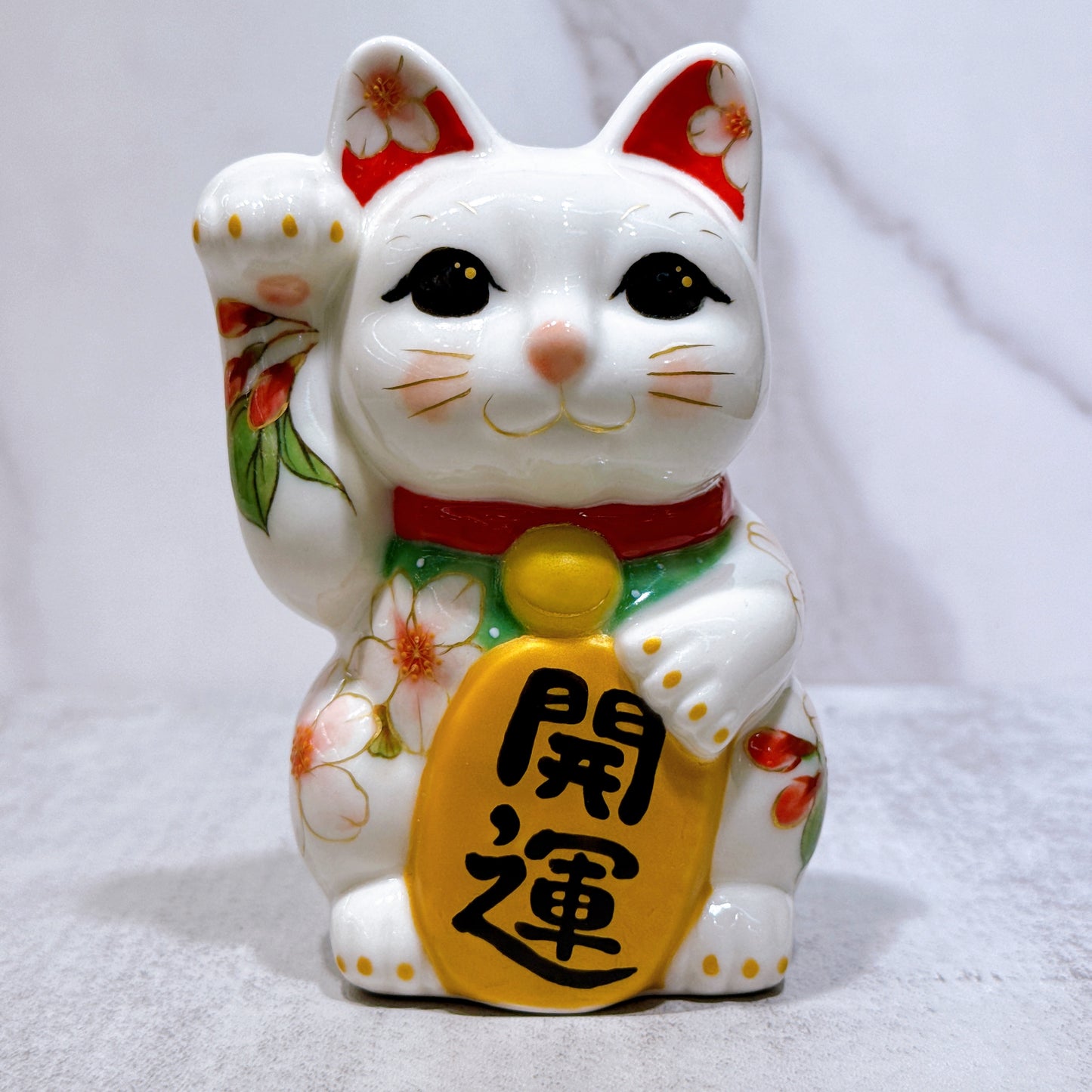 日本清水燒招財貓 色繪 櫻