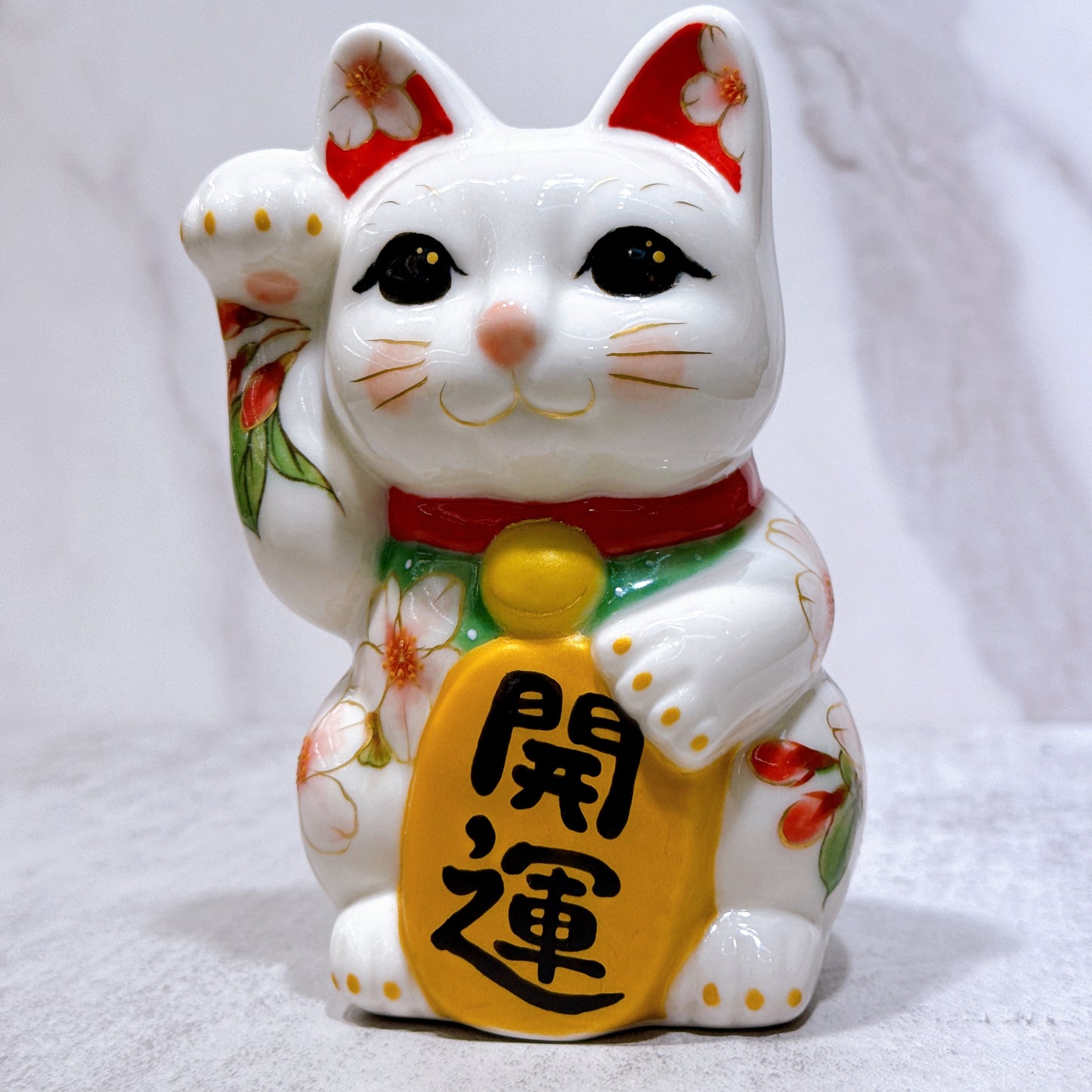 日本清水燒招財貓 色繪 櫻