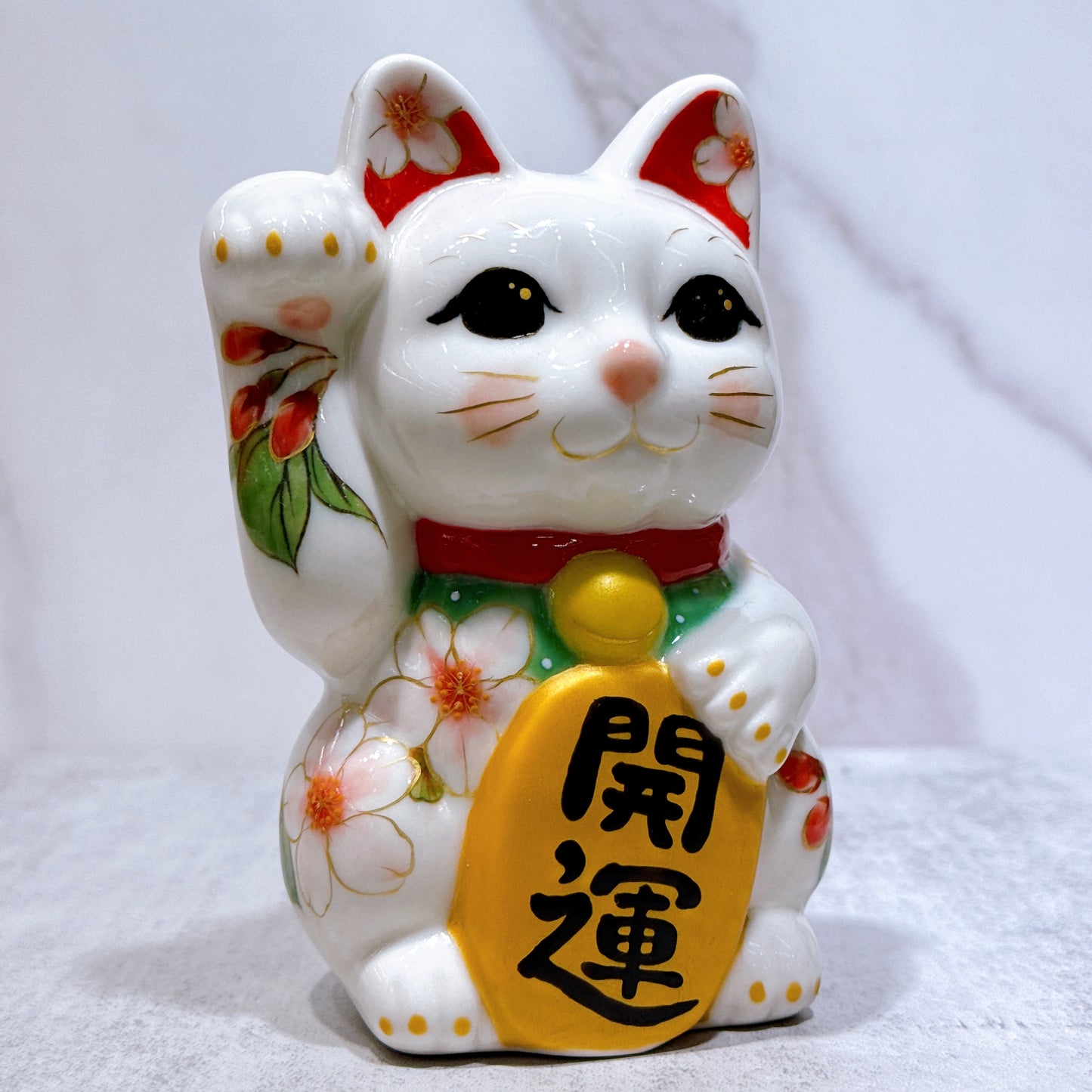 日本清水燒招財貓 色繪 櫻