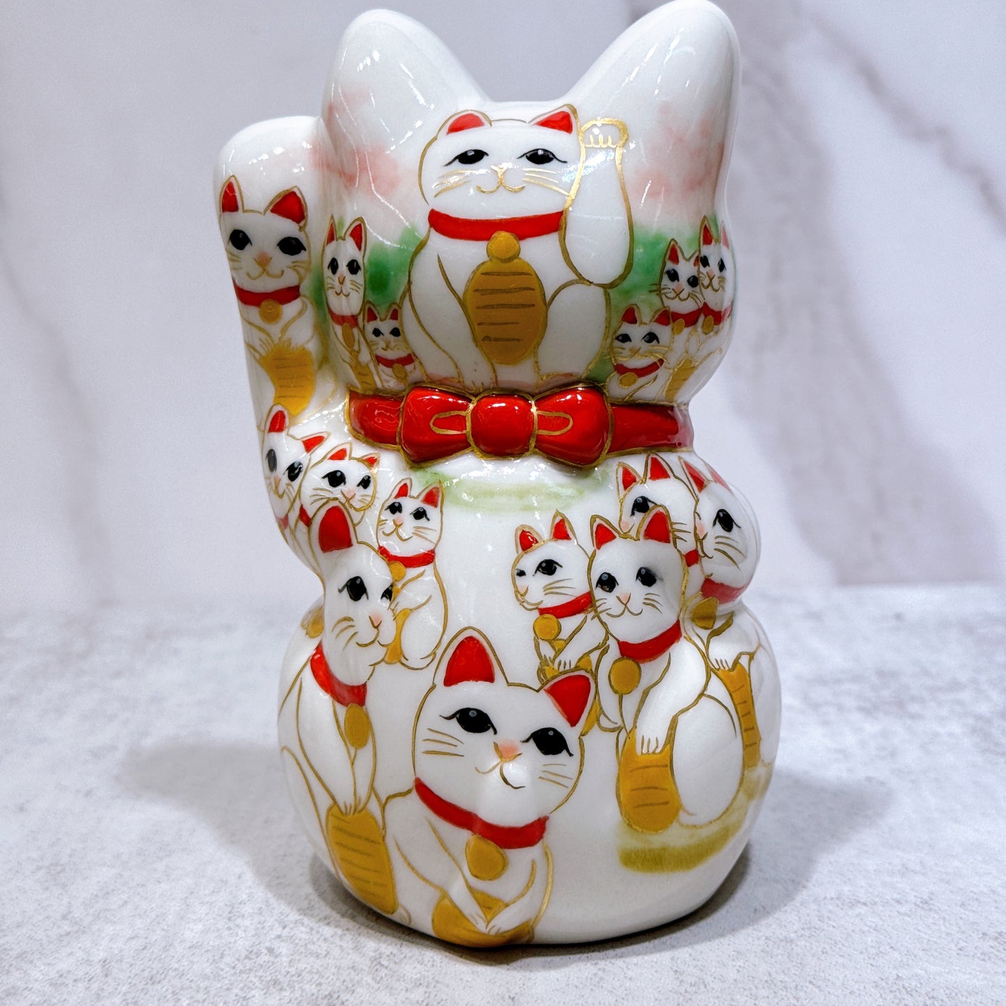 日本清水烧招财猫仫绘白地猫阵