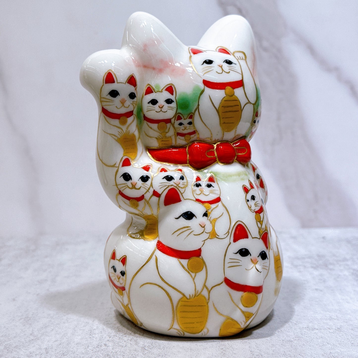 日本清水烧招财猫仫绘白地猫阵