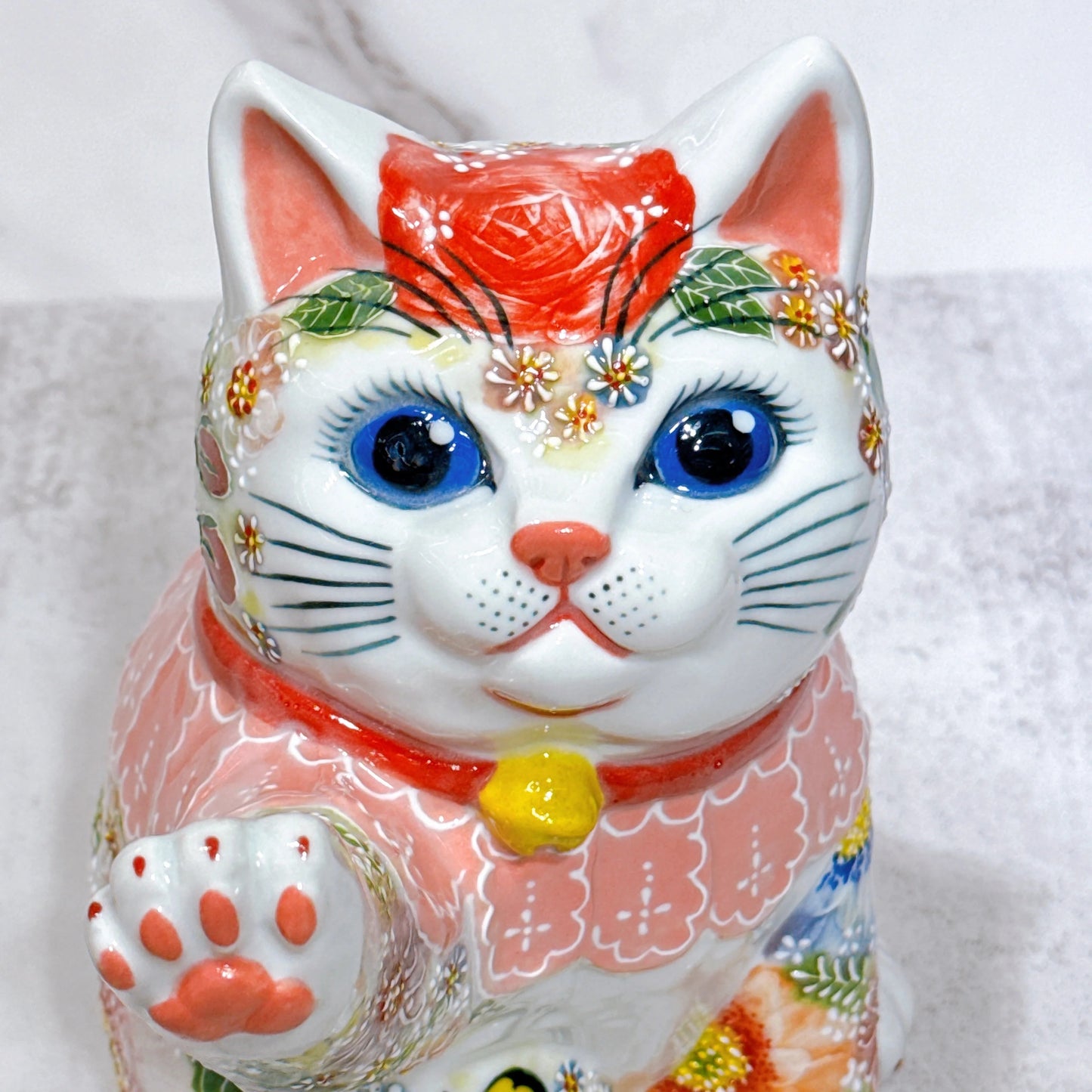 日本九谷燒招財貓 下絵イッチン華盛 さん蝶 6.5號
