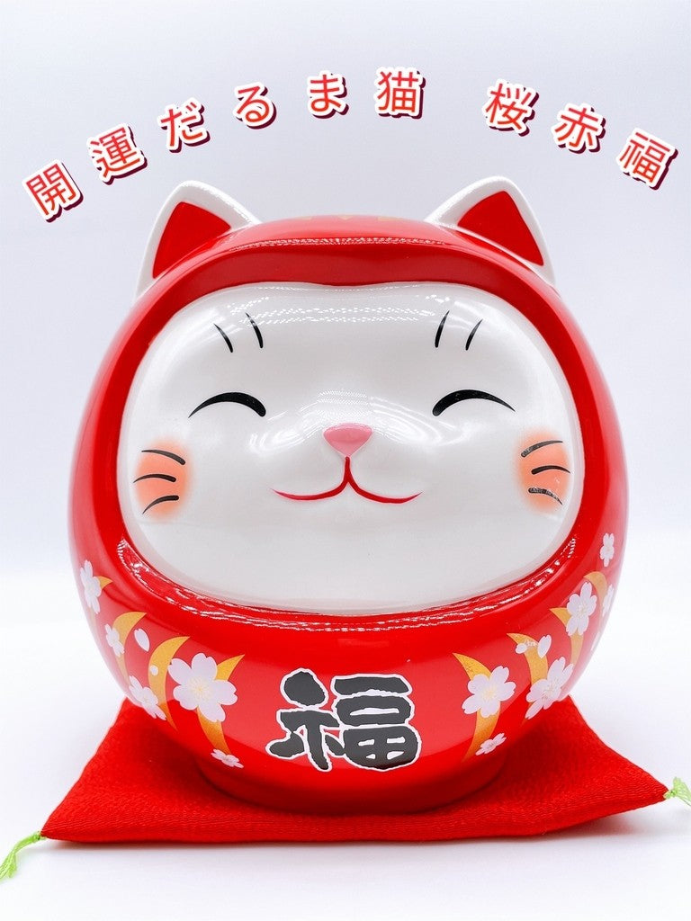日本開運達摩招財貓 桜赤福 特大