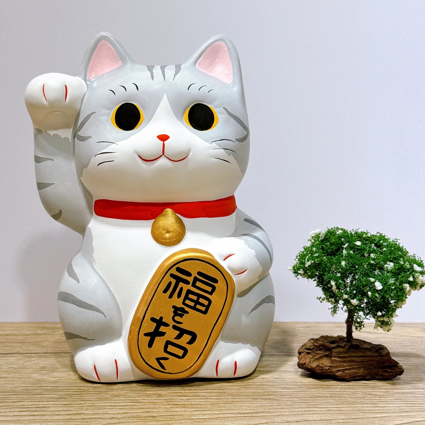 日本谷中堂招財貓 小判 灰紋