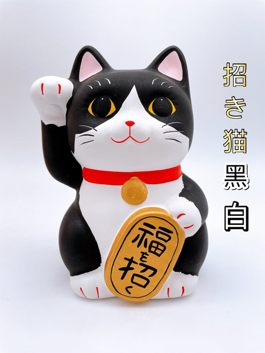 日本谷中堂招財貓 小判黑白