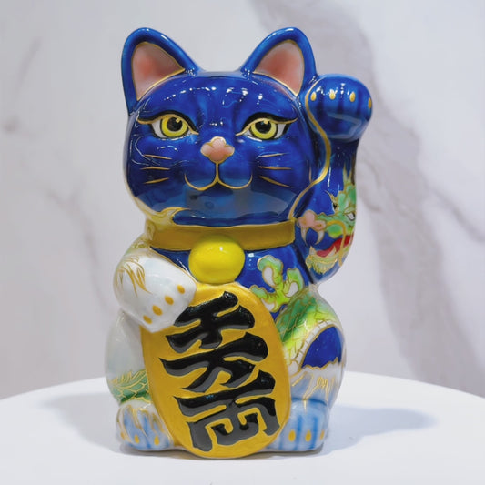 日本清水燒招財貓 色繪 富士升龍