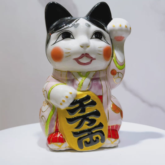 日本清水燒招財貓 色繪 岡龜