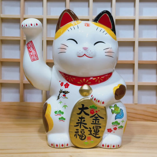 日本彩繪金運大來福招財貓｛ 電動｝