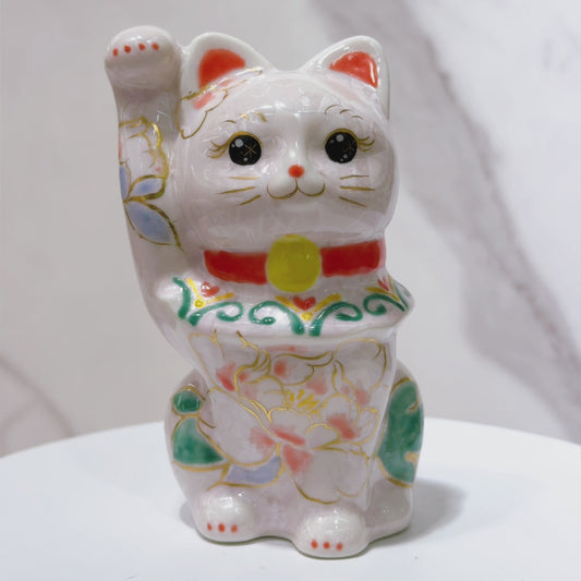 日本清水燒招財貓 花結晶 桃 体花