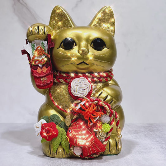 日本花見招財貓 壽緣鯉8號 金
