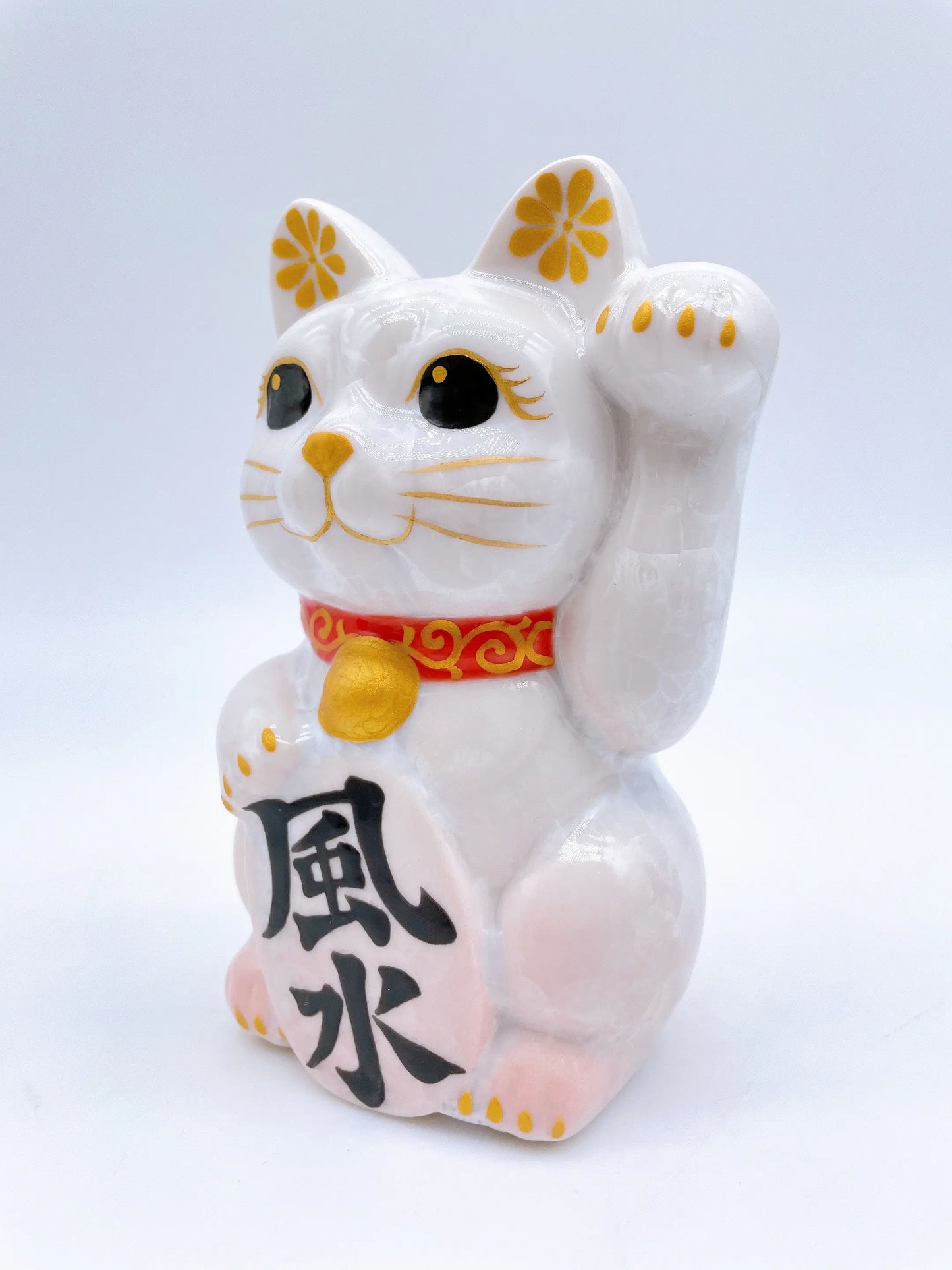 日本清水烧招财猫花结晶桃白风水