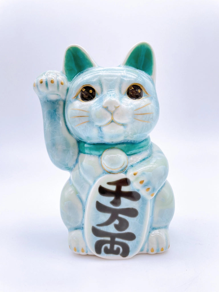 日本清水烧招财猫花结晶绿