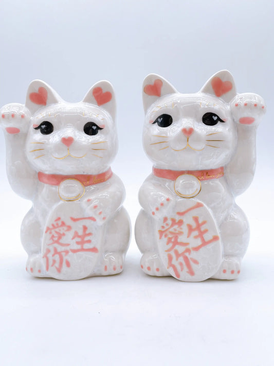 日本清水燒招財貓 花結晶 一生愛你