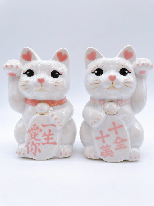 日本清水燒招財貓 花結晶 十全十美