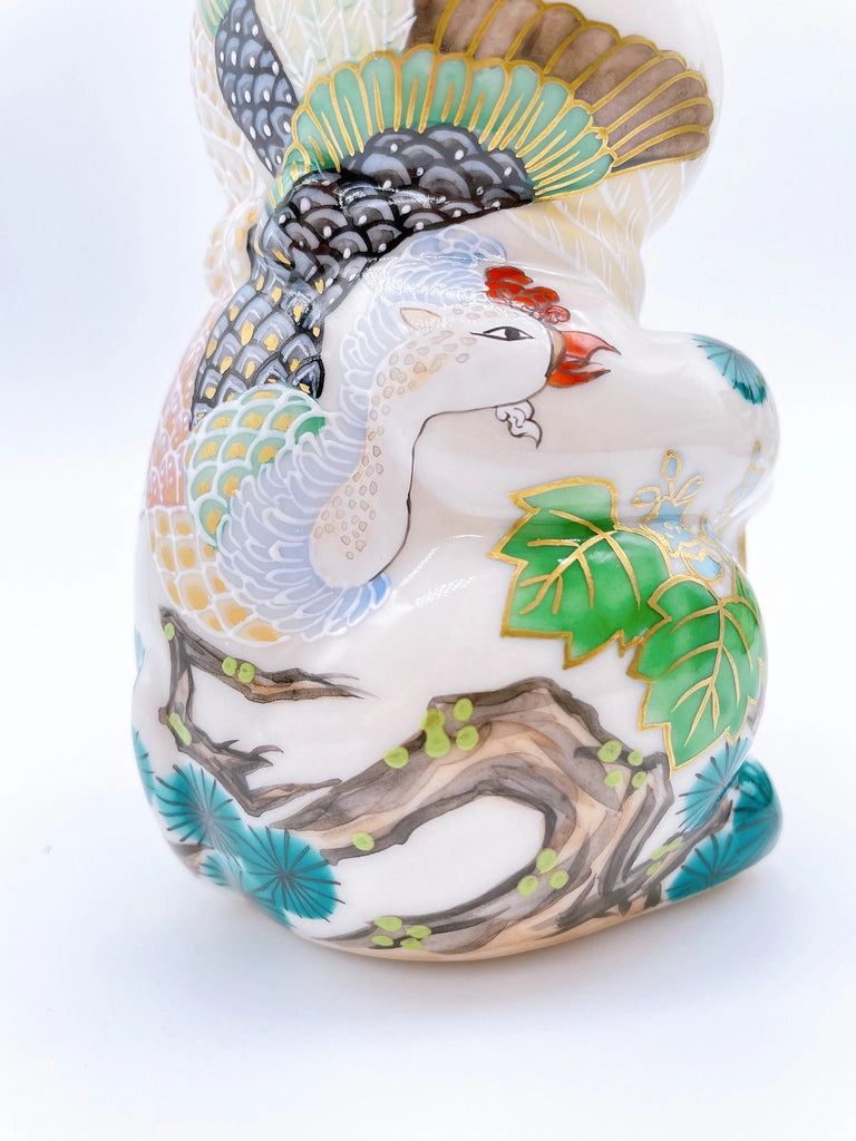 Japanese Kiyomizu-style lucky cat with white phoenix design